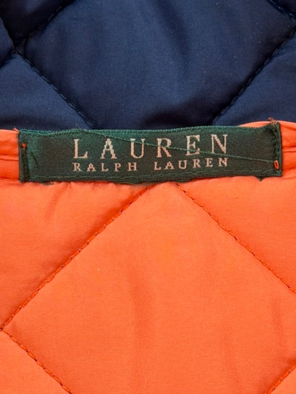 Lauren Ralph Lauren Diamond Quilted Snap Front Jacket Navy w/ Orange Lining Sz L - Picture 8 of 10